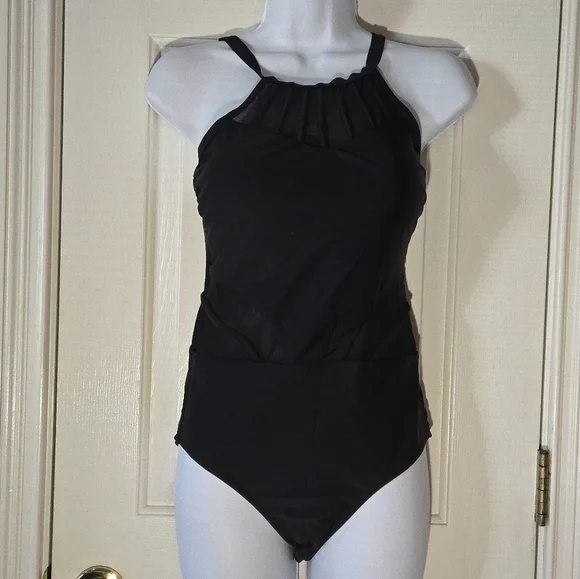 Holipick One Piece Swimsuit Bathing Suit Black Mesh Cutouts High Neck See Throug - Picture 11 of 16